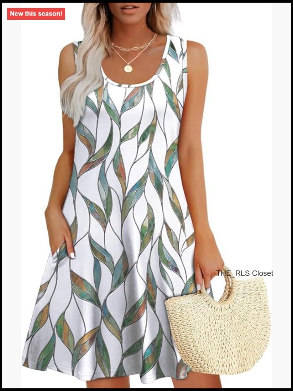 U Neck Sleeveless Sundress with Pockets, Loose Fit Summer Dress